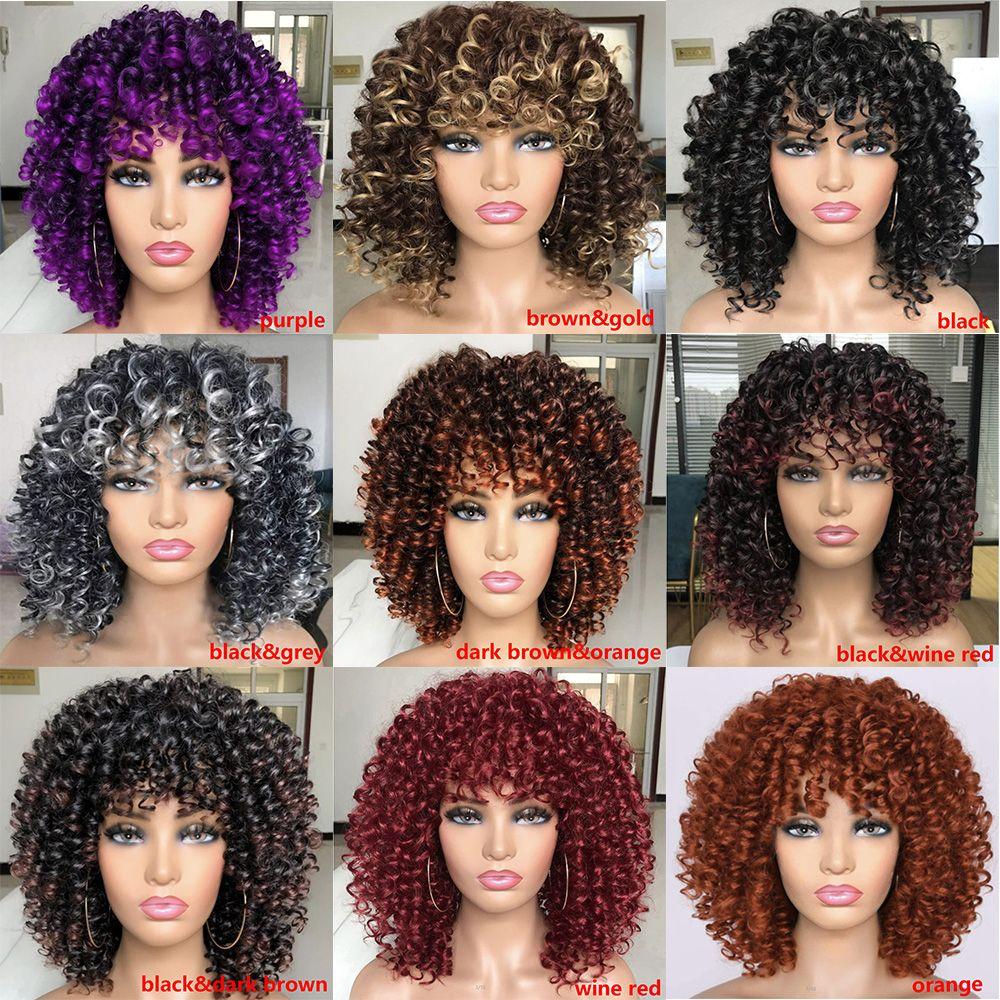 Short Wig Afro Kinky Curly Synthetic Wigs for Women's Fashion Full Wig With Bangs African Women Hair Wig Brazilian Fancy Cosplay