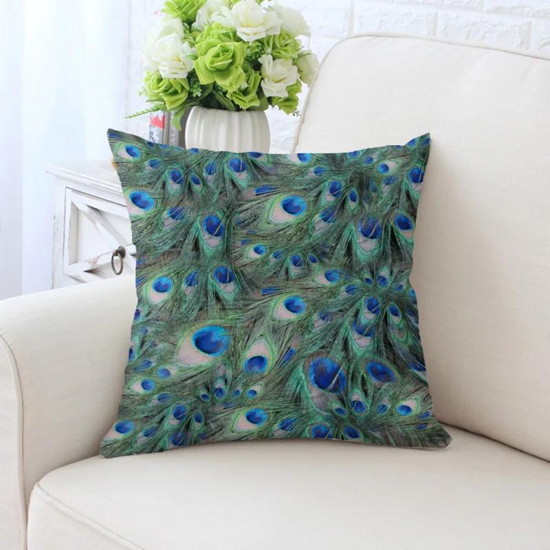 Bunte Pfauenfedern Kissenbezug Polyester Kissenbezug Dekorativ für Sofa/Auto Heimdekoration 45X45CM Dekokissenbezug