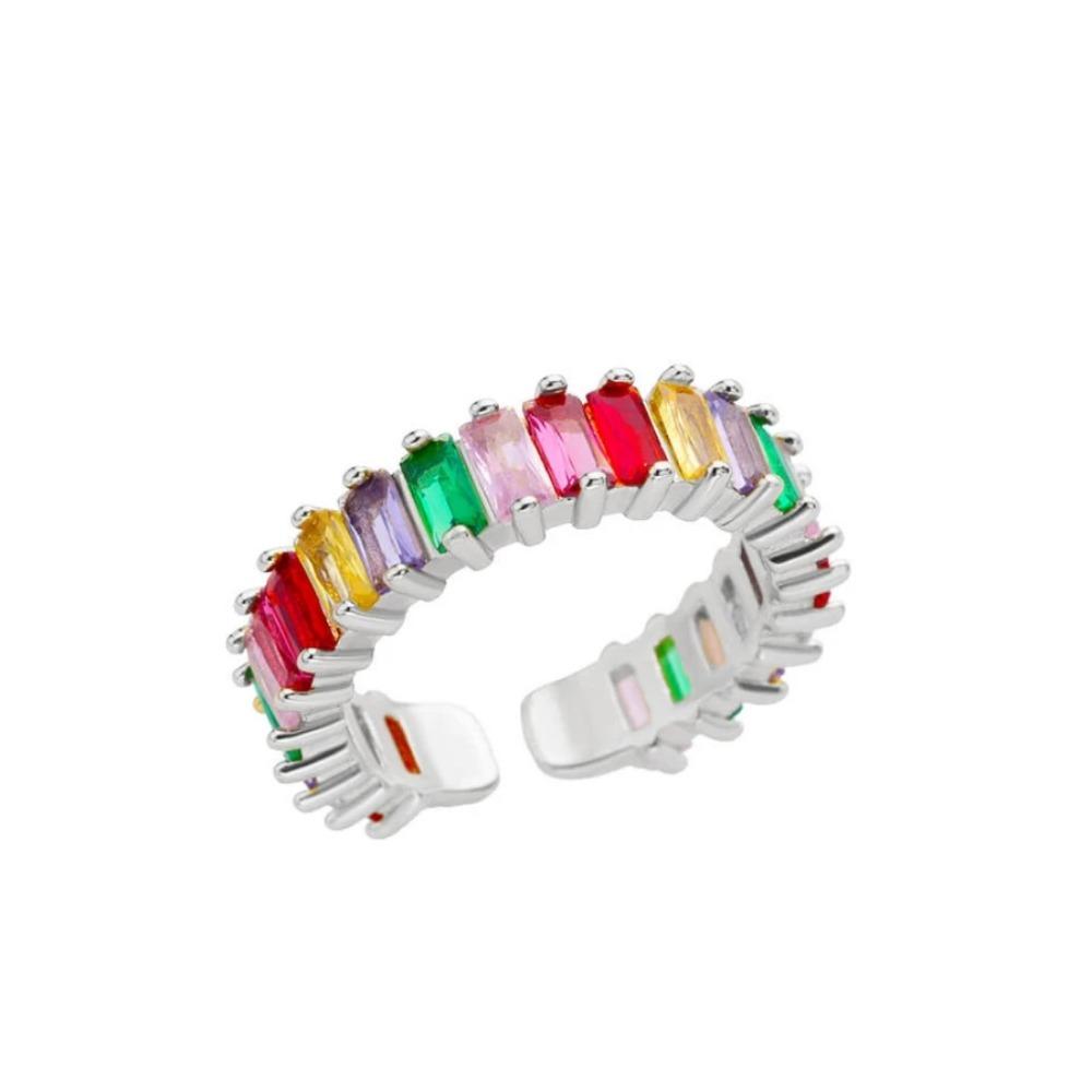 925 Sterling Silver Colored Cubic Zircon Square Rings for Women Men Gold Color Crystal Wedding Ring Luxury Jewelry Gift