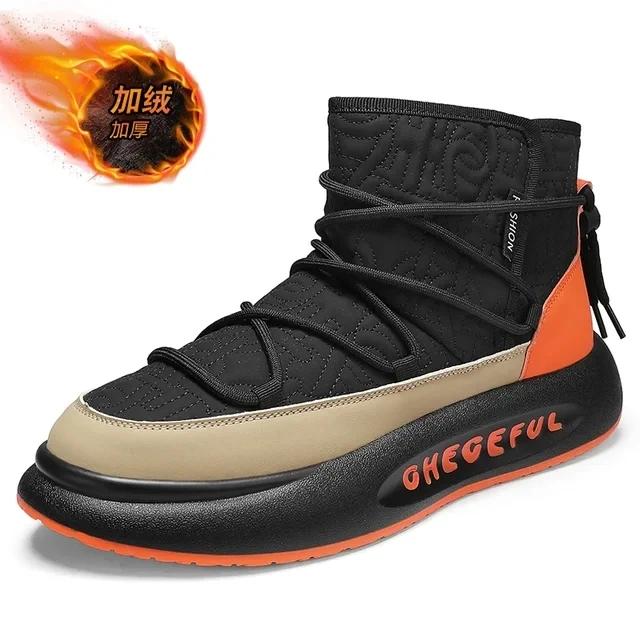 

Высокие кроссовки мужские зимние плюшевые зимние ботинки модные повседневные из микрофибры кожа пух верх увеличенная платформа обувь для сноуборда CN 44 оранжевый