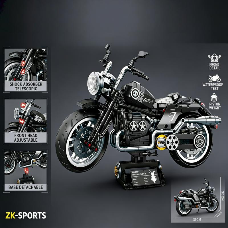 Technical Motorcycle Building Bricks Set for Adults - Detailed Engine & Wheels Motorbike Model - DIY Assembly Kit for Hobbyists