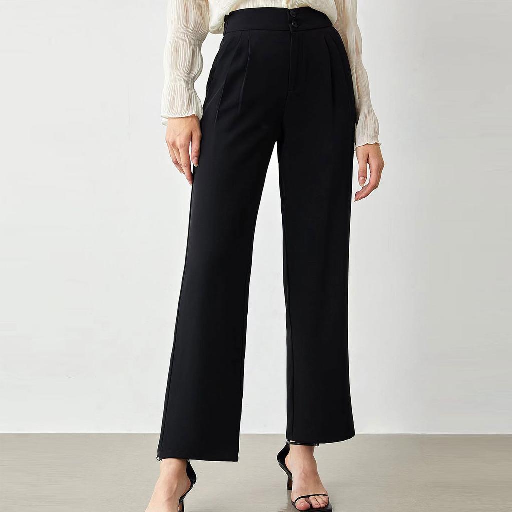 Women's Color Straight Casual High Waist Casual Pants With Pockets