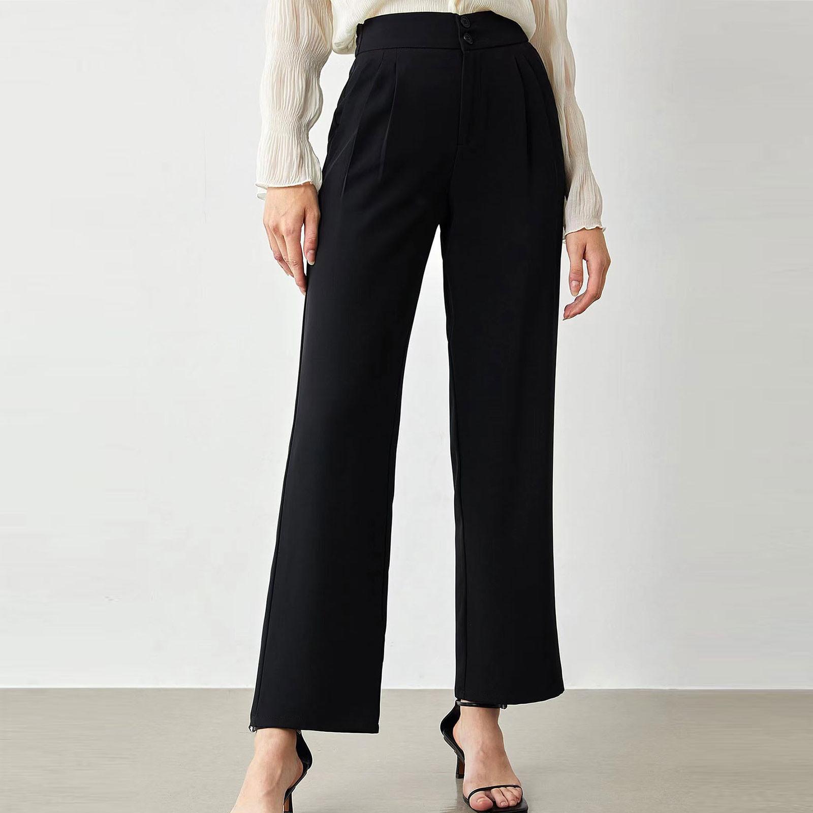 

Женские однотонные прямые повседневные брюки с высокой талией и карманами XXL чёрный