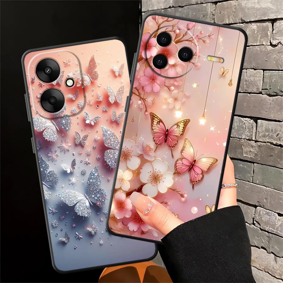 Black Soft Phone Cover Case for Xiaomi Redmi A1 A2 Plus 10 9 14C 13C A3 A4 12C K40 K80 Pro A5 Cartoon Butterfly Pattern
