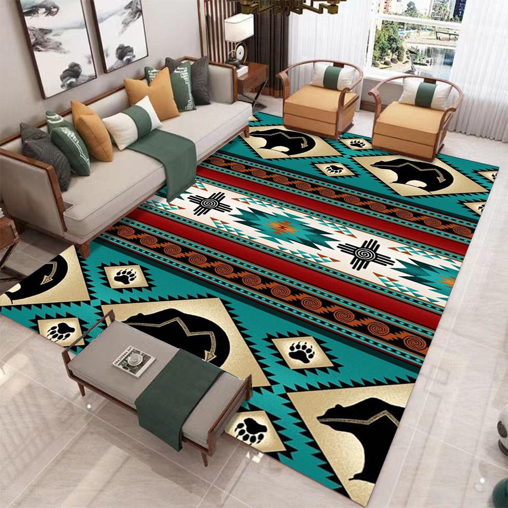 Bohemian Ethnic Carpet Mat Rug Animal Horse Cow Print Geometric Pattern Colorful Home Decoration Living Room Bedroom Floor Mat