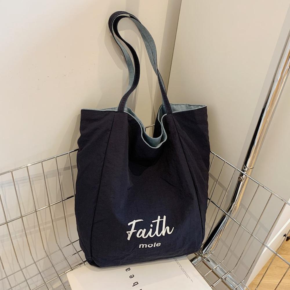 Cartoon Animal Denim Blue Handbag Large Capacity Women Canvas Bag Cute Double-sided Tote Bag  Daily