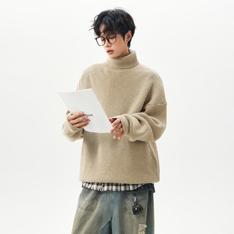 Retro Chunky Knit High Neck Sweater - Cozy Autumn/Winter Loose Fit