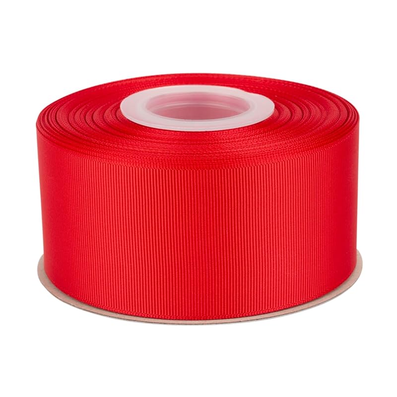 

[Tekdeere]Width 50mm solid red grosgrain ribbon, perfect for gift wrapping, sewing, hair accessories, wedding decorations - 22 meters/roll
