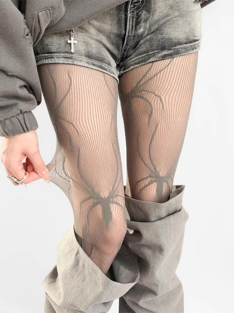 Neue Farbe Grau Nylon Spinnenmuster Netzstrumpfhosen Damen Sommer Sexy Netzstrümpfe Subkultur Gothic Cool Ausgeschnitten Strumpfhosen One Size beige