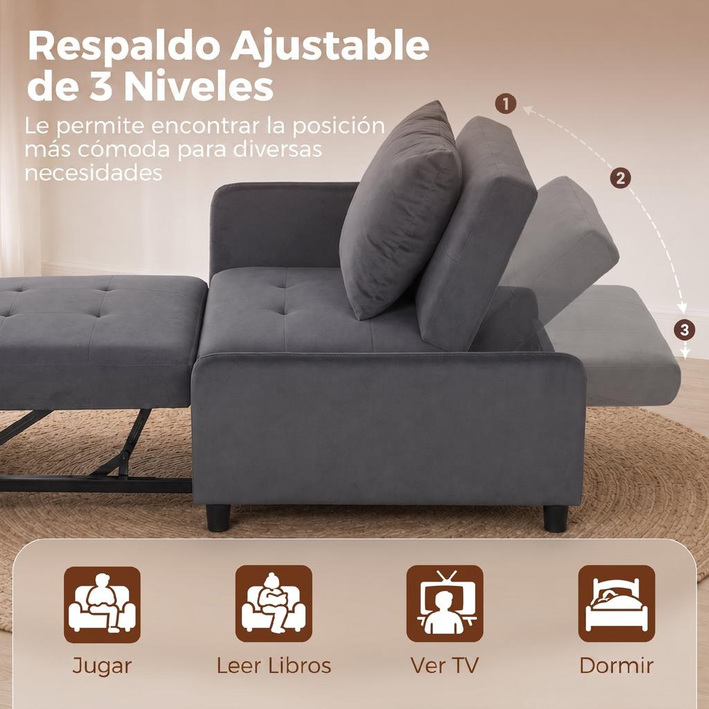 Convertible Sofa Bed, 1-Seater, 4-in-1 Armchair Bed, Velvet, Adjustable Backrest, Dark Grey