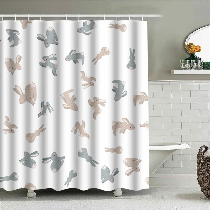 Adorable Bunny Shower Curtain 3D Printed Waterproof Fabric for Bathrooms Decor 90x180cm