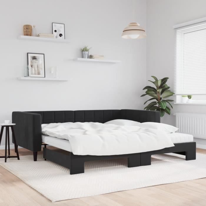 VidaXL Lit de jour avec lit gigogne et matelas noir 100x200 cm velours 3196726
