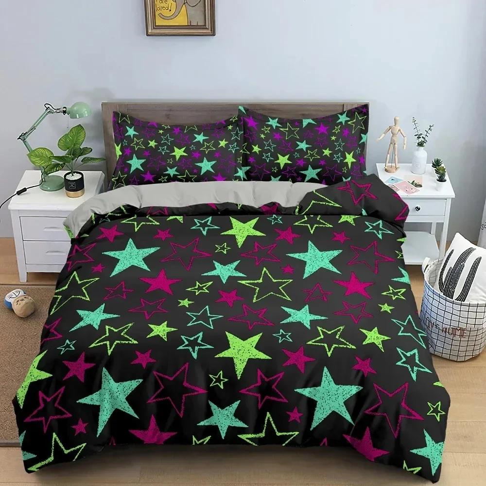 Star Pattern Duvet Cover Colorful Stars Printed Bed Set Pillowcase Bedding Set Bed Linen Sheet Quilt Cover Full Queen King Size
