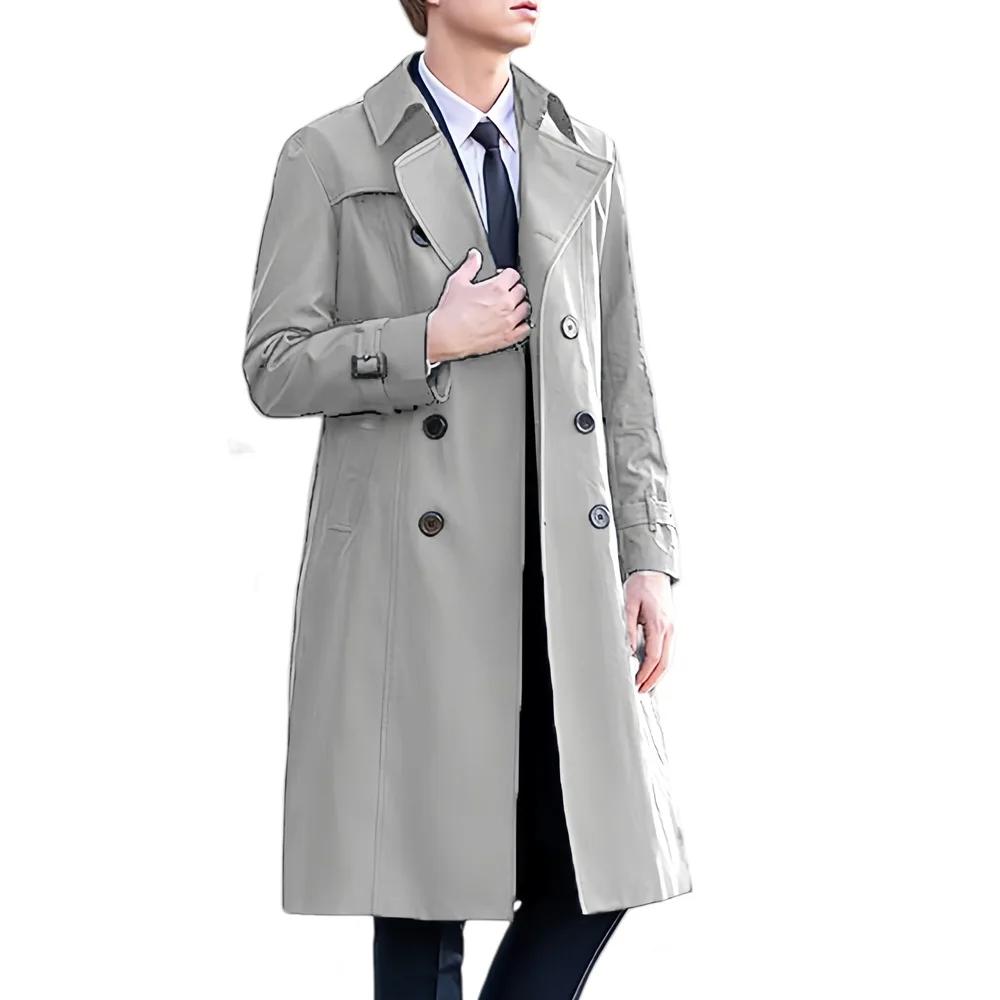 Spring Autumn Long Trench Men England Style Smart Casual Double Breasted Outerwear Coats Mens Turn Down Collar Windbreaker