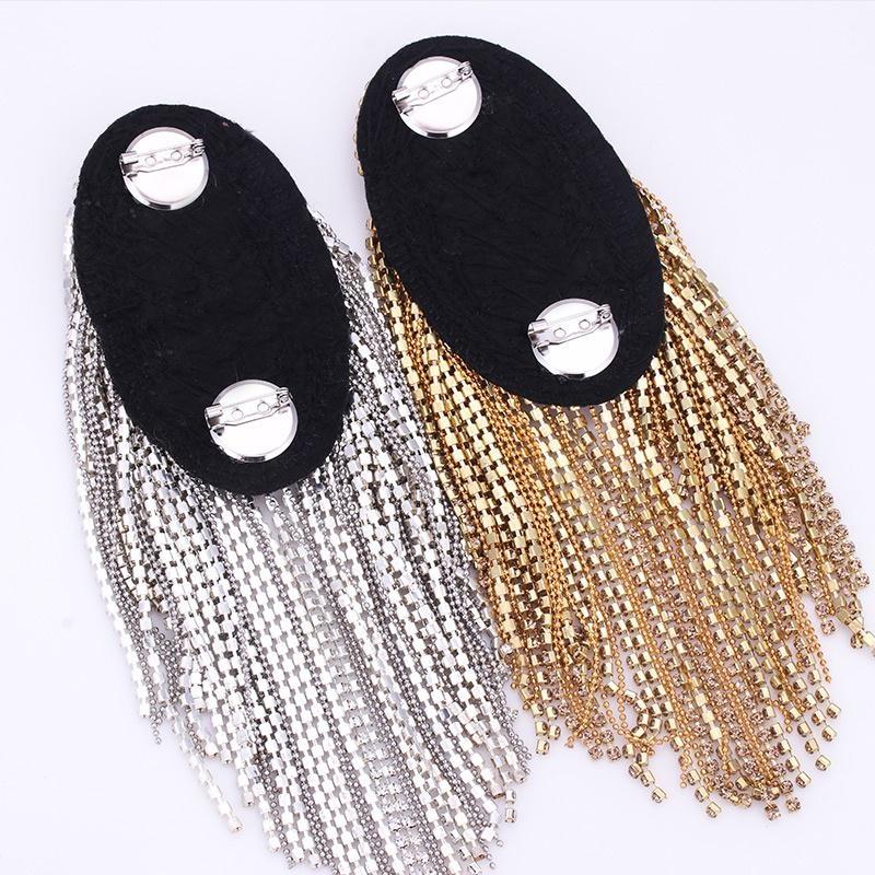 1Pc Rhinestone Beaded Epaulette Punk Coat Suit DIY Chain Tassel Badge Shoulder Patches Appliques Tassel Trim Crystal Decor