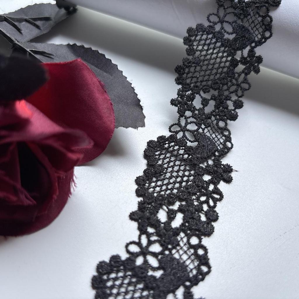 4cm Wide Black Polyester Lace, Floral Narrow Crocheted Lace Trim for Garment, Dress, Lingerie, Underwear, Bra, Sewing & Crafting