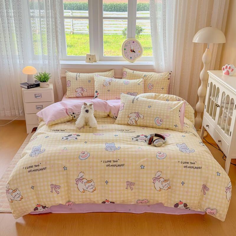 

LISM Ins Style Plaid Cat 4-Piece Bedding Set