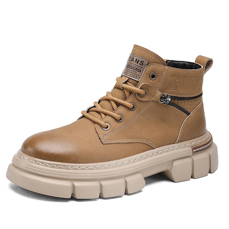 Men's 2024 Autumn/Winter High-Top Martin Boots - British-Style, Thick-Soled, Retro Work Boots with Soft Leather and Sole.