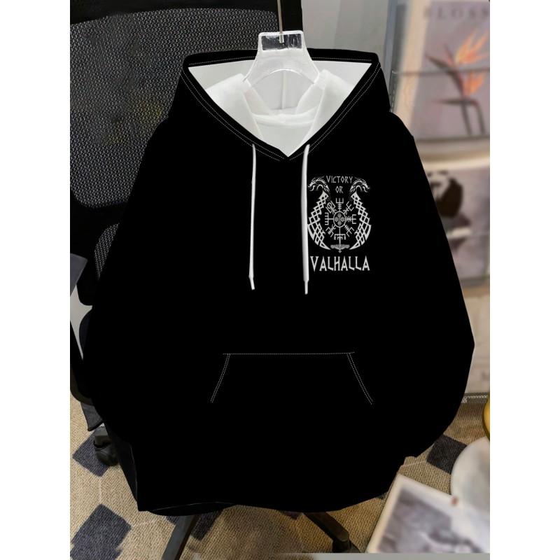 Mens Hooded Sweatshirt Soccer Print Breathable Loose Fit Casual Wear