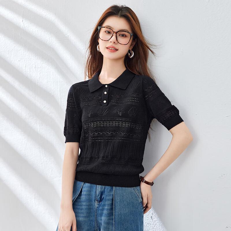 CARBAMMI Women s Short Pure Cotton Hollow Knit Polo T-Shirt M