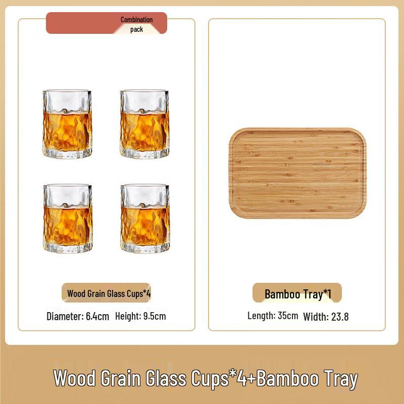 Aiqiyi ME Creative Tree Pattern Glacier Glass Tumbler Set 4 Cups + Tray