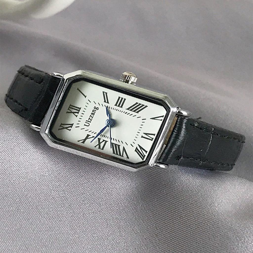 Casual Retro Roman Dial Quartz Watches Ladies Rectangle Leather Strap Wristwatch Clock Fashionable for Women Reloj De Mujer