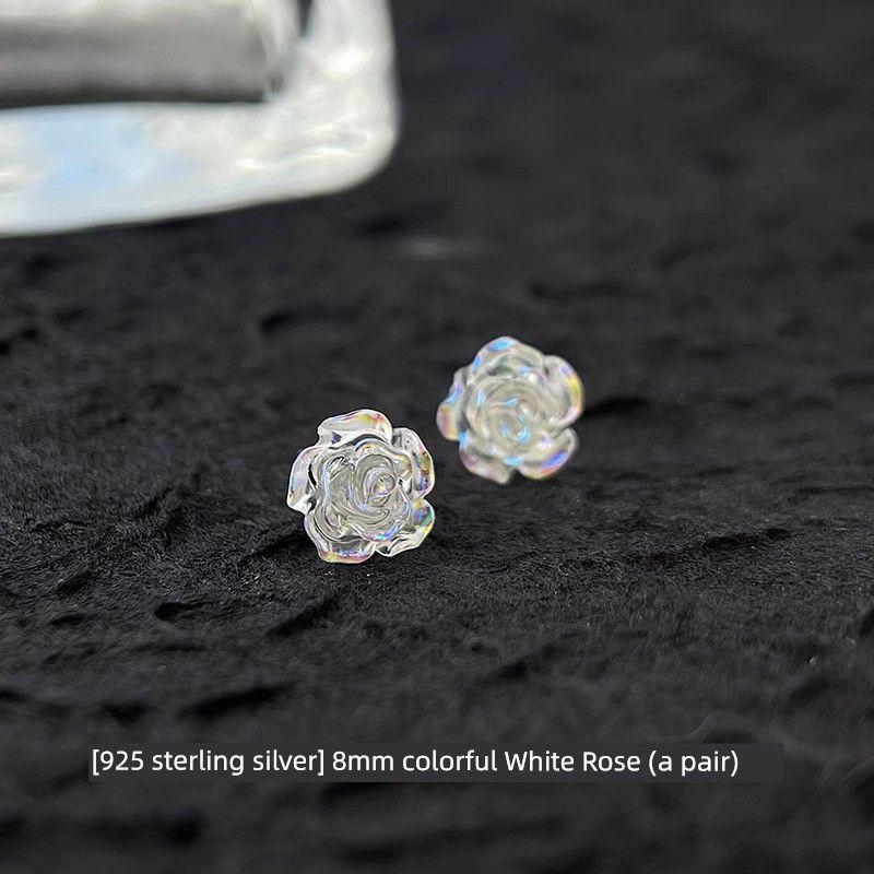 

S999 Sterling Silver Camellia Stud Earrings 2024 New Arrival Best Selling Ear Bone Stud Accessible Luxury Fancy Elegant Generous Earrings Women [925 Silver] 8mm White Rose Pair