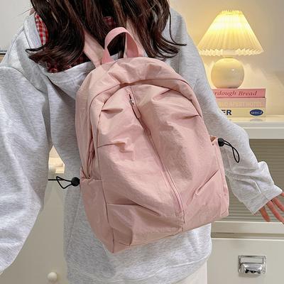 2026 New Student Schoolbag for Girl Solid Color Simple and Lightweight Travel Backpack Trendy Korean Style Daily Backpack