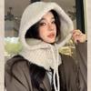 Plush Balaclava Hat, Women's Winter Wool Warm and Cold Ear Protection Knitted Hat, Scarf Integrated Headgear