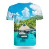 Coastal Natural Scenery Graphic T-shirts Summer Style 3D Print Casual Interesting Short Sleeve Men's T-shirts