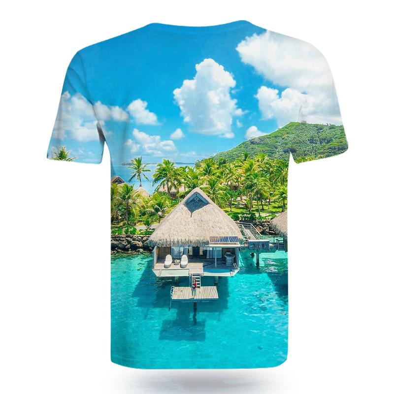 Coastal Natural Scenery Graphic T-shirts Summer Style 3D Print Casual Interesting Short Sleeve Men's T-shirts