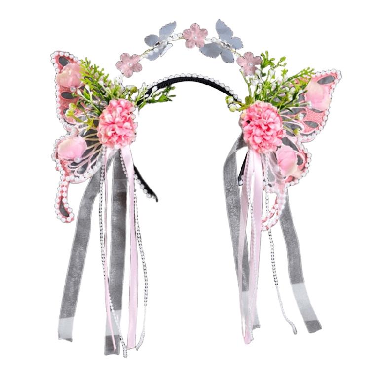 

Elegant Flower Fringed Butterfly Hairband for Han Costume Cultural Event Gathering Headband Hair Styling Decoration розовый