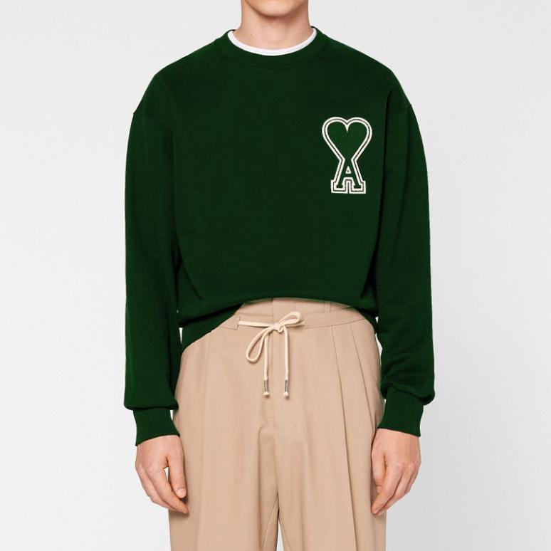 AMIPARIS Solid Color Heart Logo Classic Crewneck Sweatshirt Men Sweatshirt Green A20HJ037-747