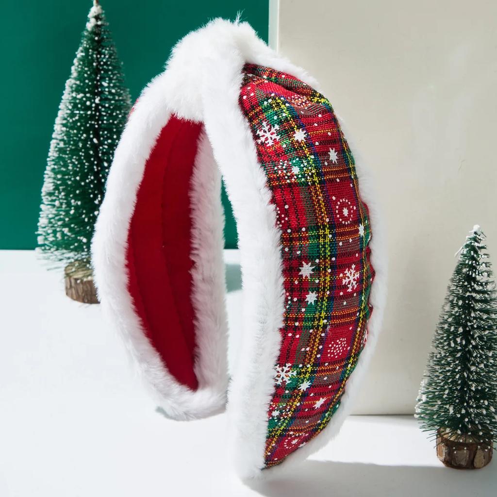 New Christmas Autumn and Winter Xiaoxiangfeng Printed Fabric Plush Hemming Festive Headband