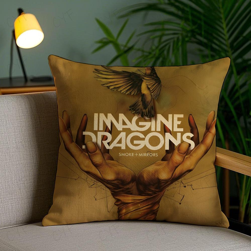 Imagine D-Dragons Band Pillow Case Anti-Dustmite Pillowcase Invisible Zipper Silky Short Plush Sofa Cushion Cover