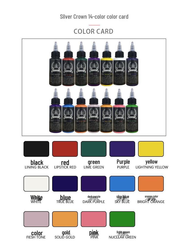 Ouliang Stříbrná Koruna Tetovací Inkoust 30ml, 14barevná Cvičná Sada