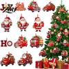 Holiday Party Supplies 12/24/36Pcs Christmas Wooden Ornaments, Santa Claus Red Truck Hanging Decorations with Rope, Indoor Festive Ornaments Xmas Tree
