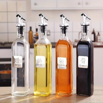 Bottiglia per olio in vetro a prova di perdite, Dispenser automatico per condimenti da cucina con tappo, Brocca moderna per olio e aceto da 500 ml