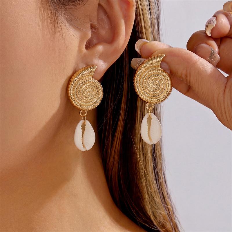 Boho Ocean Style Starfish Shell Pendant Earrings For Women Summer Seaside Conch Scallop Pearl Earring Summer Beach Charm Jewelry