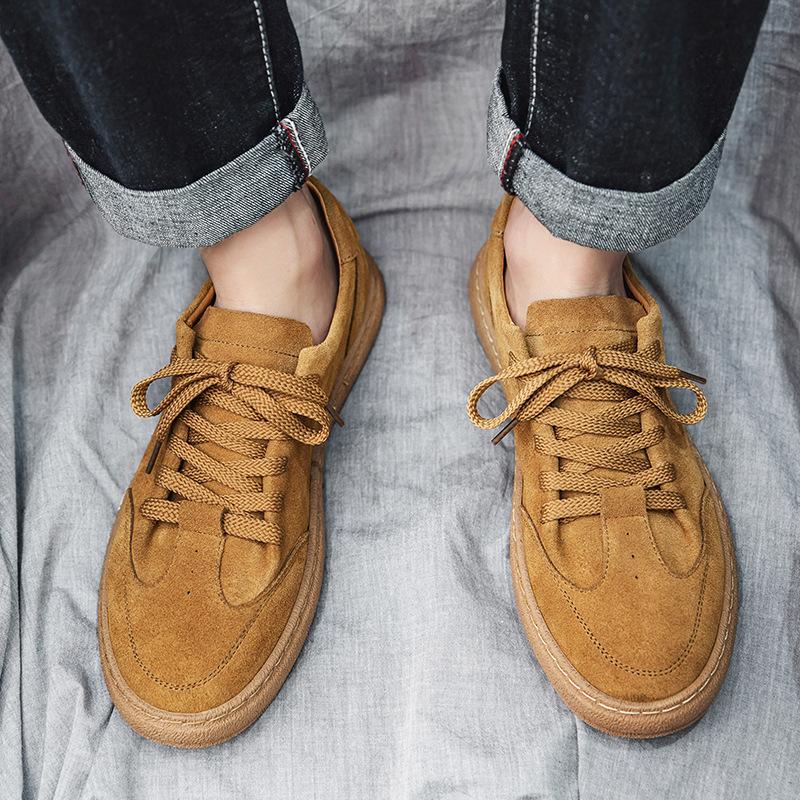 2808 Spring New Product Solid Color Cowhide Casual Men's Shoes Low Top Versatile Trend Fur Sports Board Shoes