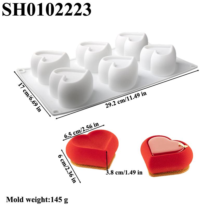 6 eller 8 celler Hjerteform Moussekakeformer Valentinsdag Mousse Dessertformer Matkvalitets Silikonkakeformer Bakeverktøy