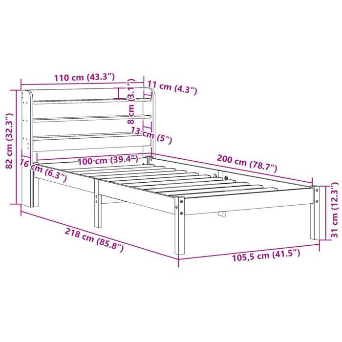 VidaXL Cadre de lit et tête de lit 100x200 cm bois de pin massif, lit, mobilier de chambre, lit en bois, lit simple, cadre 3306537