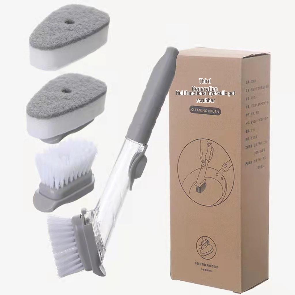 Long-Handle Liquid Dispensing Dishwashing Brush - Non-Stick Oil Cleaning