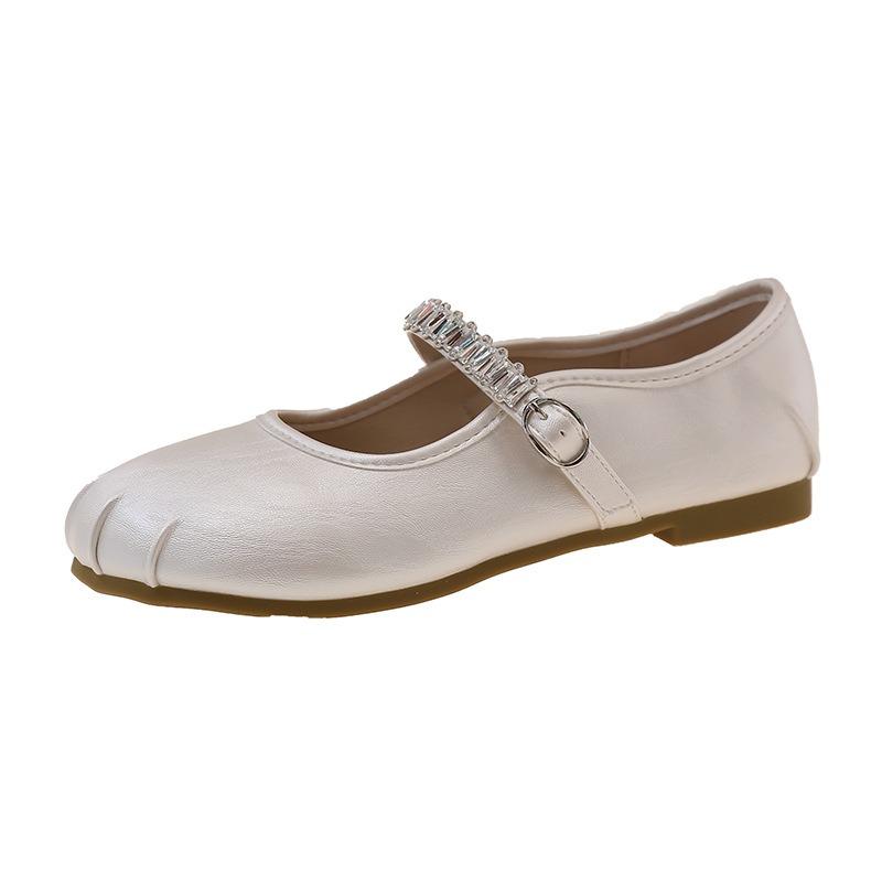 Flat-bottomed Rhinestone Light-mouth Silver Single Shoes Women's Summer New Models with Skirts, One-word Mary Jane Shoes