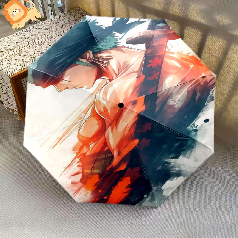 1 Stück Automatischer Faltregenschirm - Roronoa Zoro Muster Tragbares faltbares Design mit 8 Speichen Weihnachts-Geburtstagsgeschenke