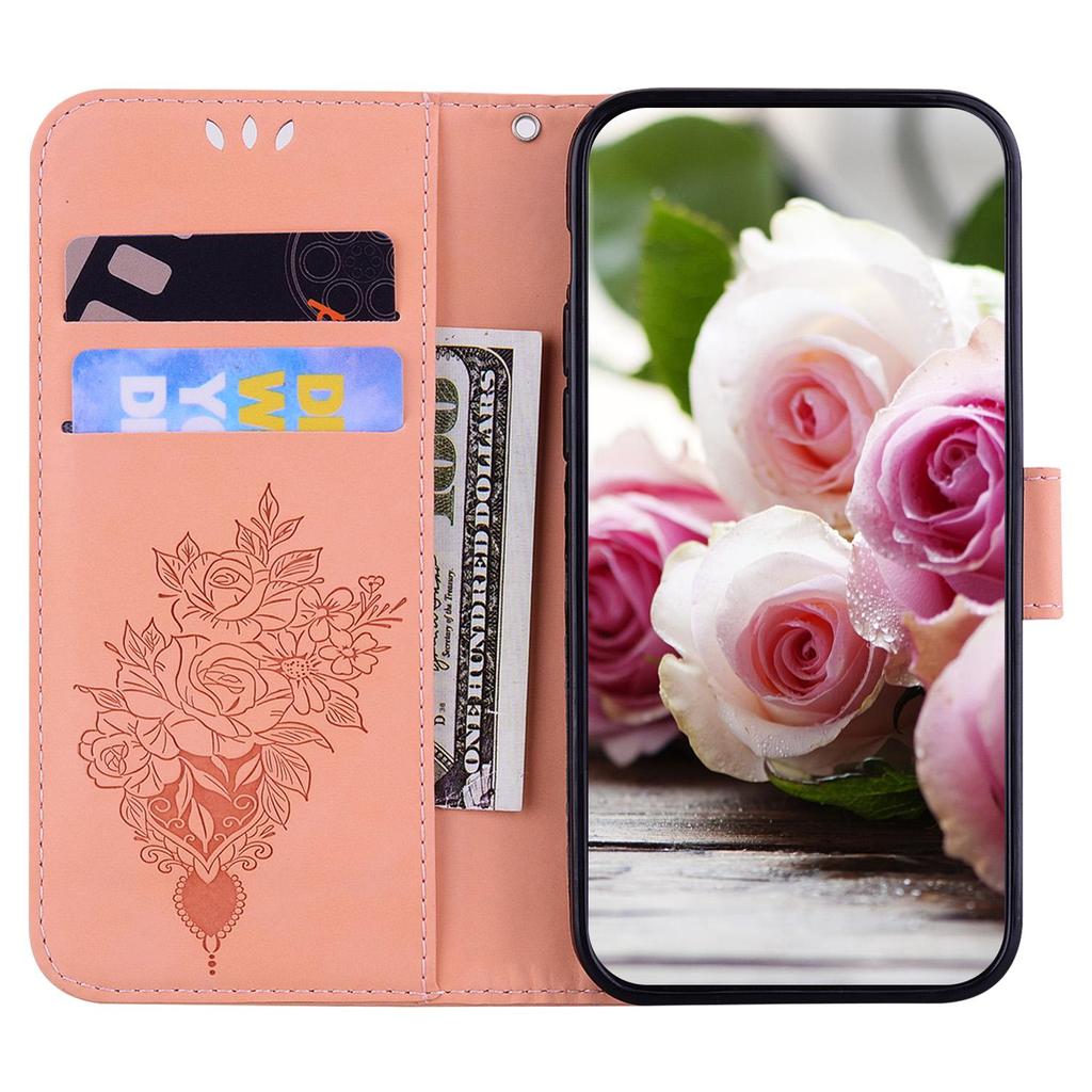 Prägung 3D Rose Schmetterling Blumenmuster Leder Handy Brieftasche Hülle Buch für iPhone 14 Samsung Xiaomi Google Mädchen Rosa Farbe Ständer Karte Flip Cover Tasche