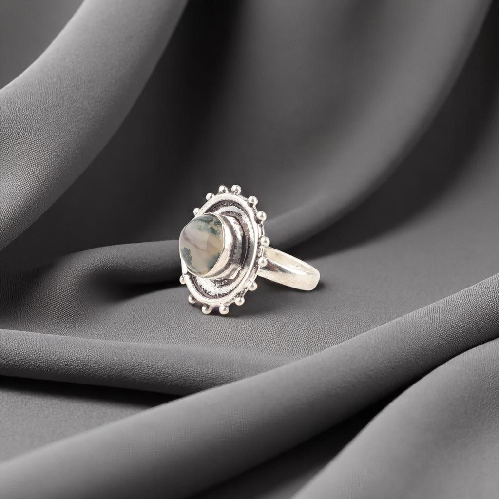 Natural Moss Agate Gemstone 925 Sterling Silver Jewelry Handmade Partywear Ring RR-49-23