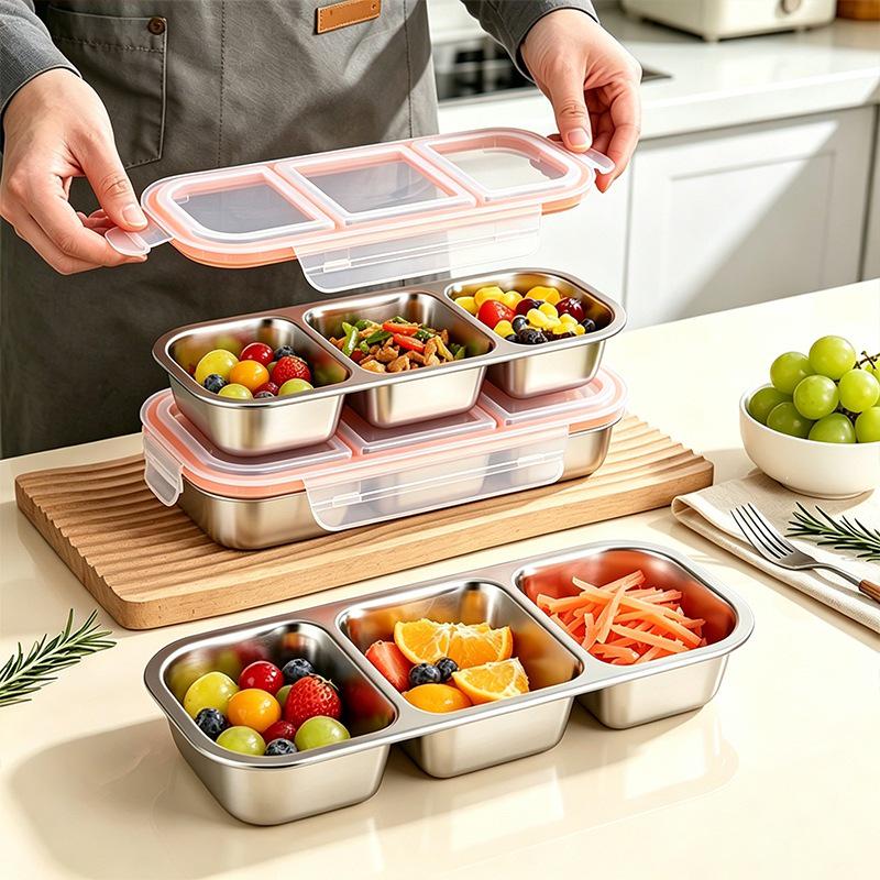 Portable 304 Stainless Steel Bento Lunch Box with Compartments, Microwave-Safe for Office