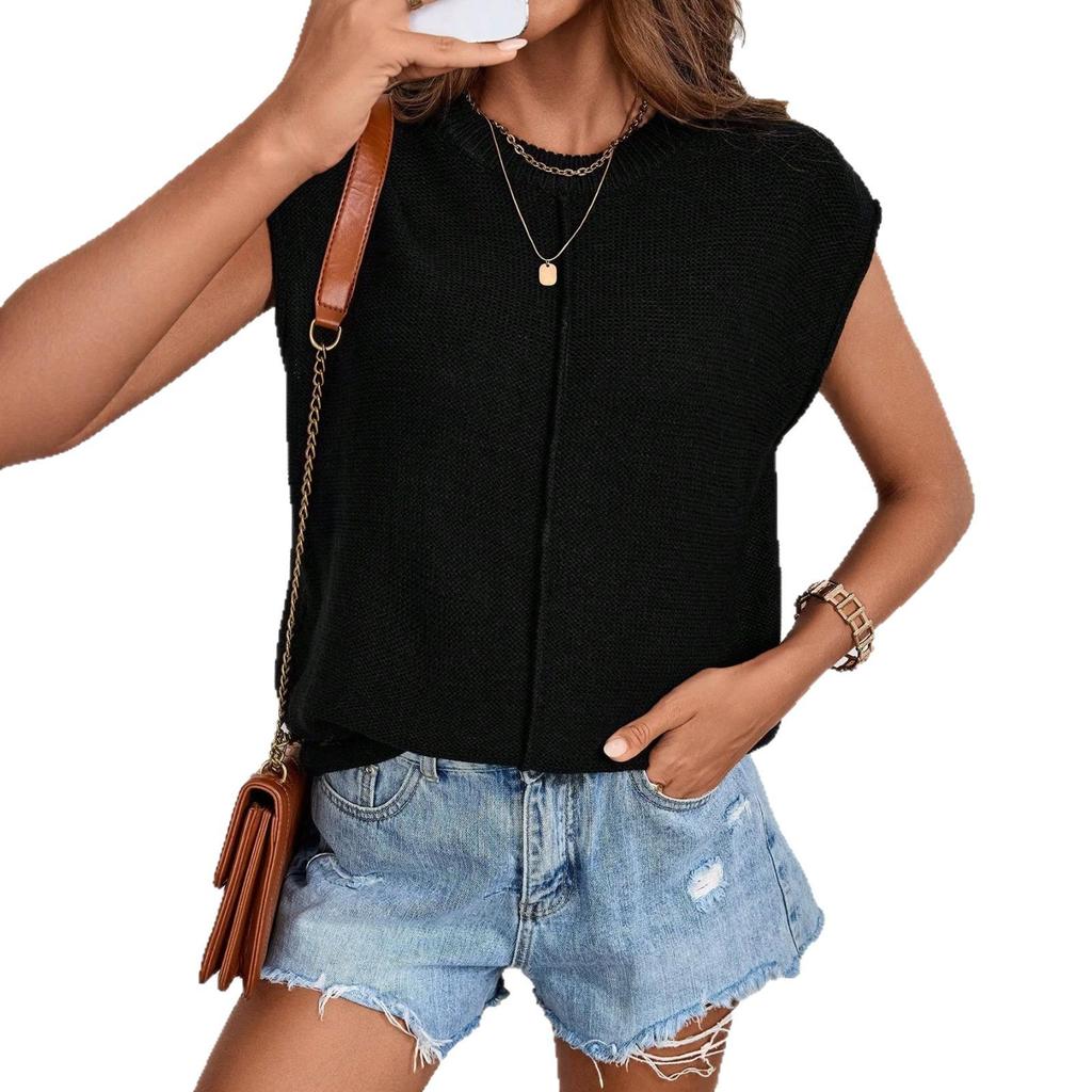Cross2026 Women's Summer Streetwear Casual Slim Fit Solid Color Sweater