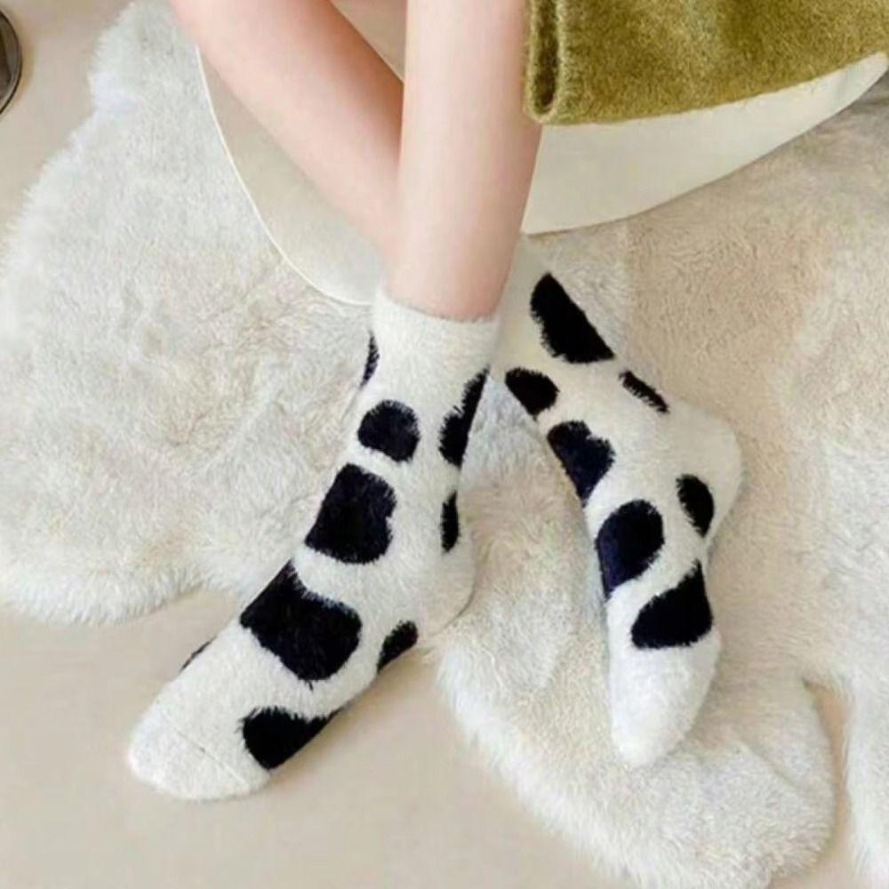 Cow Spots Dinosaur Velvet Socks Sweat Absorption Sleep Boot Socks  Sleep Use